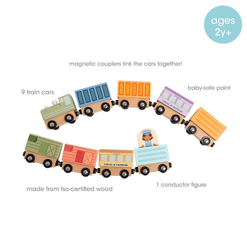Set 10-Piece 2 3 4 Pearhead Wooden Train for Toddlers Magnetic Train Cars, FSC-Certified Wood, Montessori STEM Toy