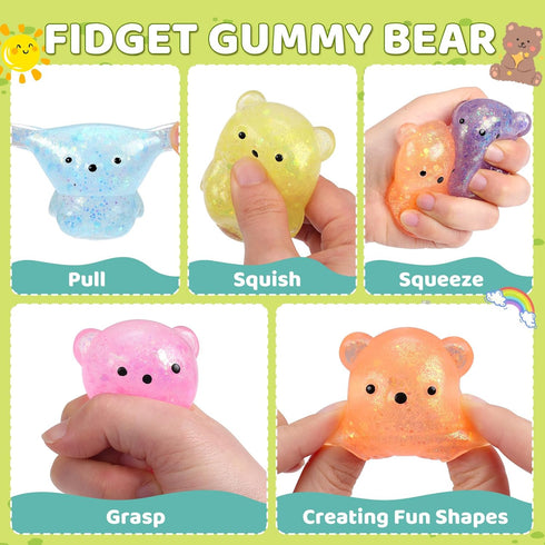 VESPRO 24 Pack Gummy Bear Stress Squishy BallFidget Taba Squishy Toys for Kids Sugar Filled Stress Cube, Bear Toys
