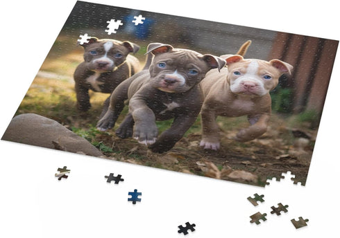 500 Pieces Animal Wooden Puzzles – Three Pitbull Puppies Jigsaw Puzzles for Adults, Colorful DIY Development Toys