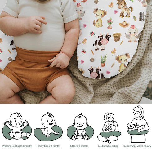 Farmland Cute Pastel Farm Animals Baby Nursing Pillow Covers for Boy Girl Farmhouse Pig Cow Chick Dog Meadow Nursing