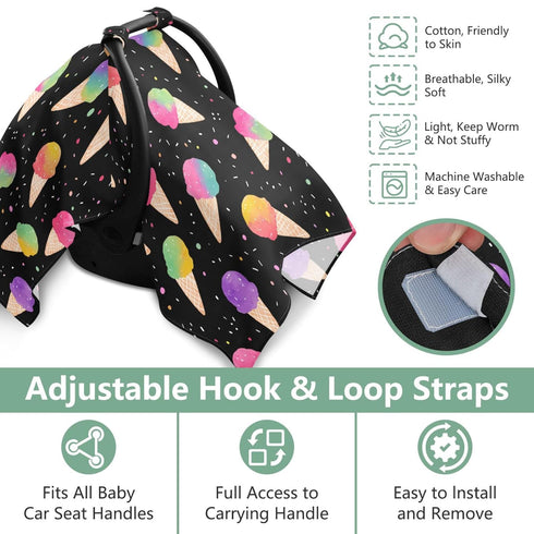 Mazeann Colorful Ice Creams Dot Car Seat Cover Baby Breathable Soft Infant Carseat Covers Canopies Babies Carrier