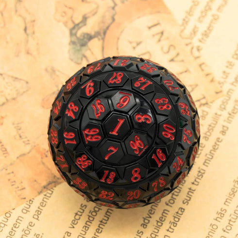 100 Sided Polyhedral D100 Game Dice, Single 48 mm Cube with Black Pouch, Black with Red Number