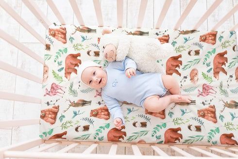 Jola's House 4 Pack Pack Set N Play Sheets Woodland Forest Animals Wood Neutral Unisex Fitted Baby N Play Sheets Fitted