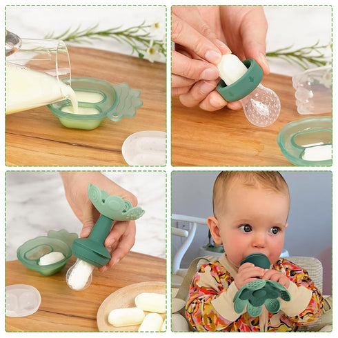 Haakaa Flower Baby Fresh Fruit Food Feeder with Mini Freezer Nibble Tray, Silicone Mesh Feeder for Infants 4M+ (Pea