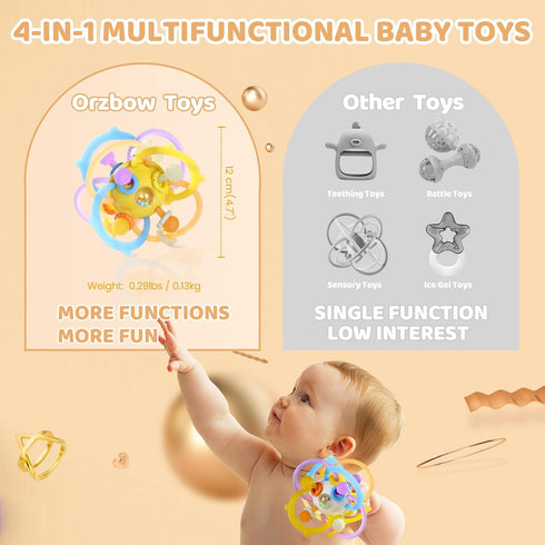 Orzbow Baby Montessori Sensory Teething Toys, Infant Teethers Relief Chew Toys, BPA Free, Yellow, 3-6-12-18 Months