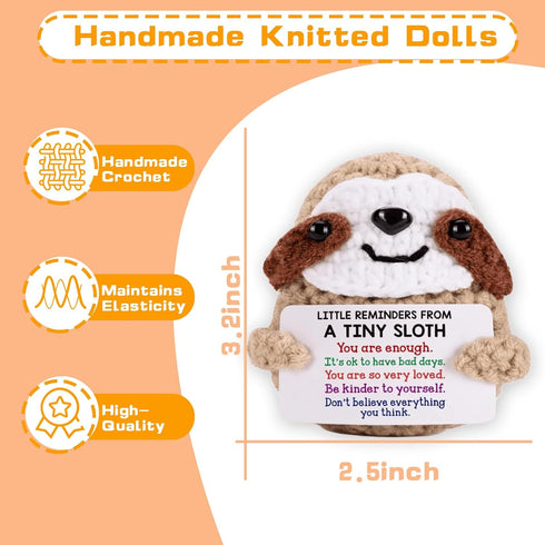 Rewoalzx Mini Positive Sloth Crochet Animals, Emotional Inspirational Support Birthday Gifts for Women Men, Positive