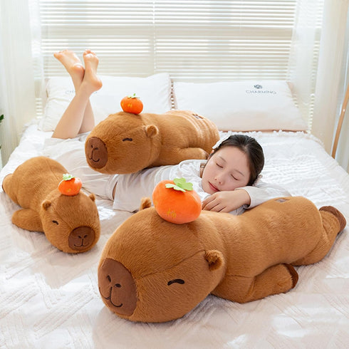 Persimmon 39.4" PEACH CAT Capybara Plush Long Capibara Stuffed Animal Cute Plushies Toys Gifts for Adults Brown