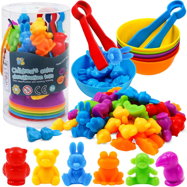 Counting Color Sorting Toys - Animals Matching Games with Rainbow Bowls for Preschool Learning