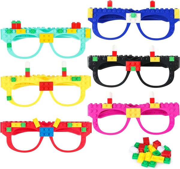 Hxezoc 12 Pcs DIY Building Bricks Glasses, Creative Building Block Games for Kids, Birthday Party Supplies