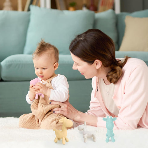 0-6 6-12 4 Pack TYRY.HU Baby Teething Toys for Babies Months,BPA Free Silicone Giraffe Teethers Toys, Soft-Textured