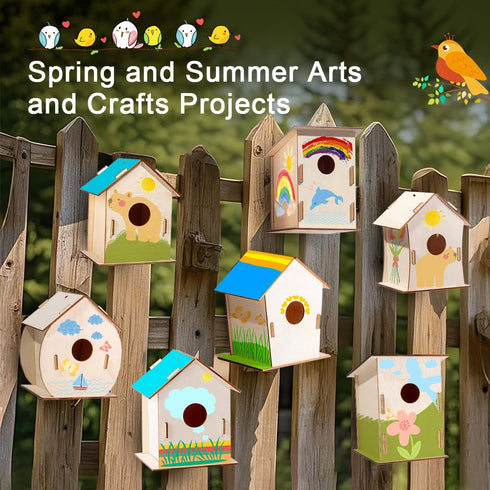 QUYSK 24 Sets 3+ Summer DIY Wood Birdhouse Bulk for Kids Parties and Classrooms, Art Painting Bird House Craft Kit