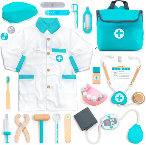 UMU Wooden Doctor Kit for Kids Doctor & Dentist Play Set for