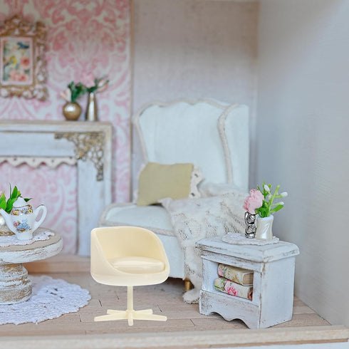 TOYANDONA 4pcs Miniature Dollhouse Armchair Set, Rotatable Office Chair, Egg Chair, Mini Stool for Doll House Decor