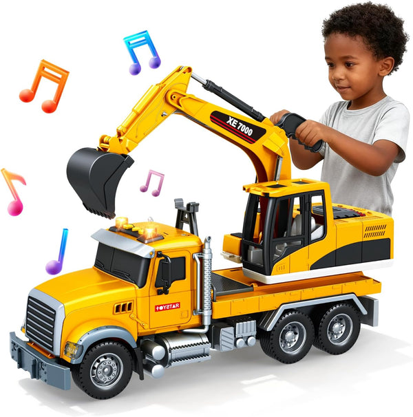 SMILESSKIDDO Excavator Toy - 1:12 Large Friction Powered Excavator Truck Toy with