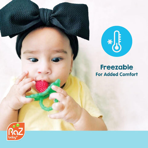 RaZbaby RaZberry Silicone Baby Teether Toy - Berrybumps Soothe Babies Sore Gums - Infant Teething Toy - Hands Free