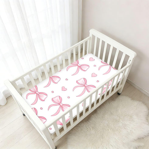 CZXW 52" 28" Pink Bows Hearts Crib Sheets Fitted x Natural Cotton Soft & Breathable for Baby Crib Mattress