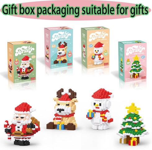 Christmas Building Blocks Sets 4 in 1, Compatible for Lego Micro Blocks, Holiday Present for Kids