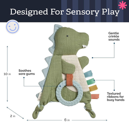 0 Itzy Ritzy - Bitzy Crinkle Sensory Toy Dinosaur with Crinkle Sound for Babies & Toddlers - Features Soft Braided
