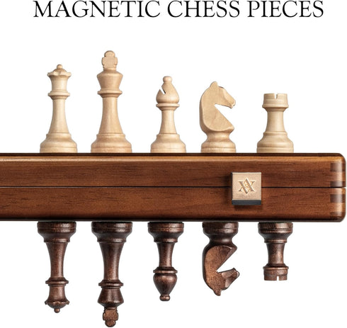 15" Set, 3" 2 Set A&A Magnetic Wooden Chess Handmade King Height Staunton Chess Pieces with Extra Queens, Folding