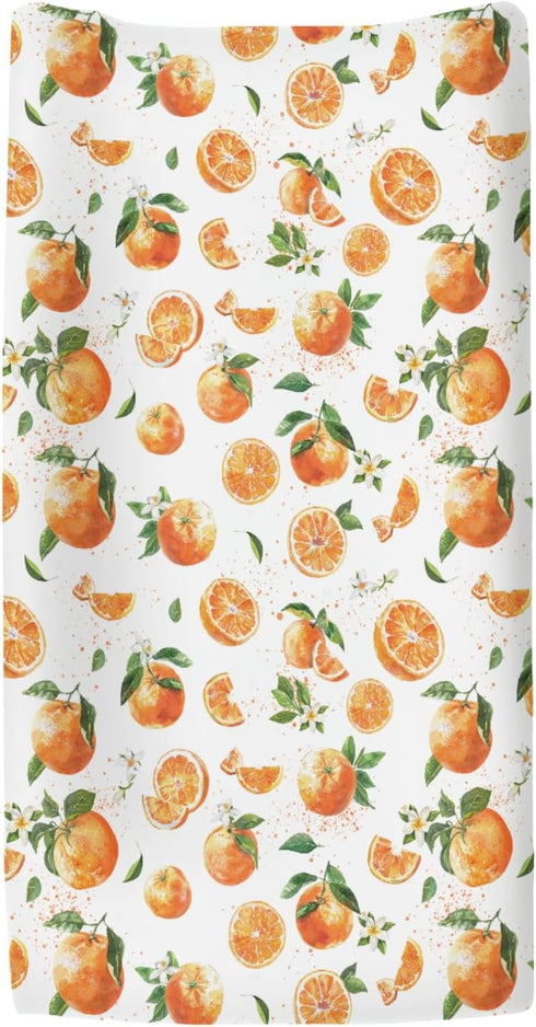 ZoUbqchY Summer 32''16'' Watercolor Oranges Baby Changing Pad Covers for Boy Girl Orange Branches Flowers Leaves Fitted