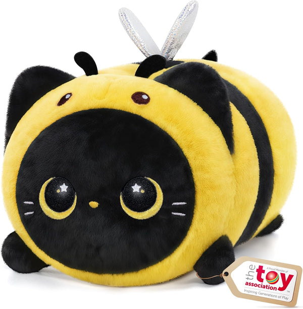 Mewaii Cute Black Cat Bee Plush Pillow, Kawaii Plushies Bee Stuffed Animal