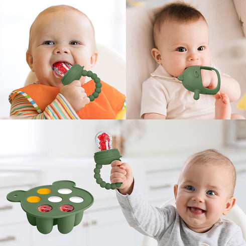 6-in-1 Set 3 Baby Fruit Feeder Pacifier & Baby Food Feeder Silicone Breastmilk Popsicle Mold with Freezer Tray