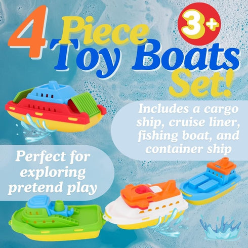 Toyland Pack 4 3 of Floating Boats - Cargo Ship, Cruise Liner, Fishing Boat & Container Ship - Bathtub, Pool, and Water