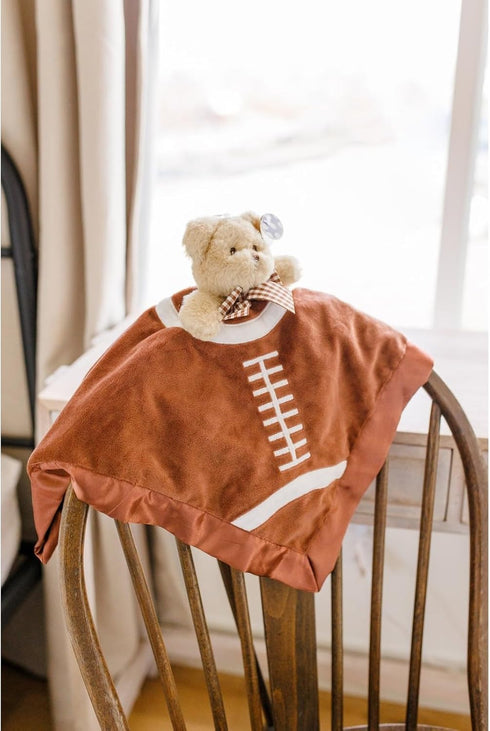 Bearington Collection Touchdown Snuggler Plush Football Lovey - 15-Inch Satin & Velour Baby Blanket