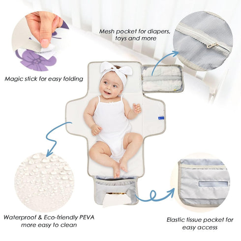 Purple Butterfly Pattern Portable Diaper Changing Pad for Newborn Girl & Boy - Baby Changing Pad Lightweight Waterproof