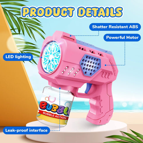 Eaglestone Bubble Guns for Toddlers, 2 Packs LED Light Automatic Bubble Machine Gun, Summer Outdoor Birthday Gift