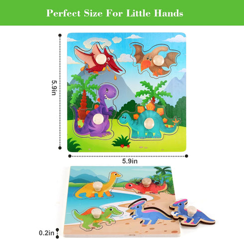 Set of 4 Wooden Peg Puzzles for Toddlers 1-3, Educational Preschool Toy for Ages 2-4, Ideal Gift for Boys and Girls
