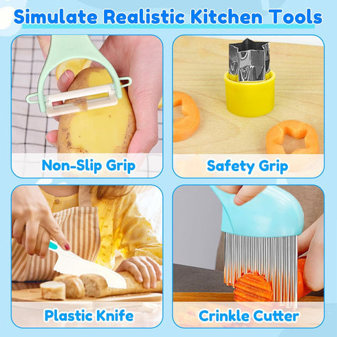 OLRMA 20PCS Set Sets 3 4 5 6 7 8 9 10 Kids Knife for Real Cooking, Child-Friendly Plastic Toddler Kitchen Tools