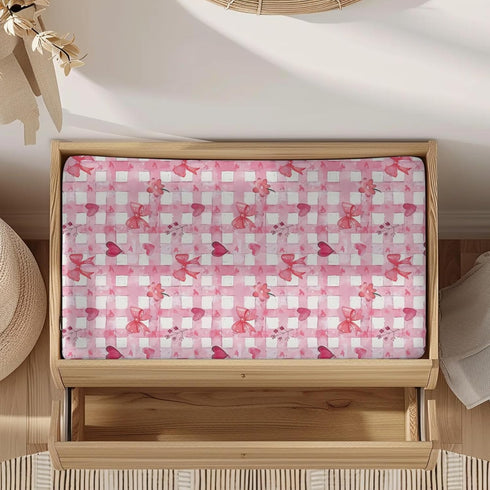 KuphiL10C Girls-16x32 Watercolor Valentine's Day Bows Hearts Checkered Flowers Floral Pattern Baby Changing Pad Cover