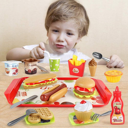 Fast Food Set - 59 PCS Kitchen Toy Set for Pretend Play, Removable Food Toys, Party Favor Stocking Stuffers