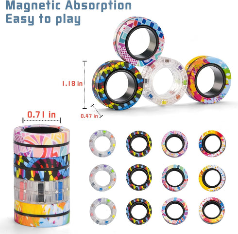 12Pcs 8-12,Fidget Magnetic Adults Fidget Toys Rings,Stocking Stuffers for Kids Spinner Rings for Anxiety Relief Therapy
