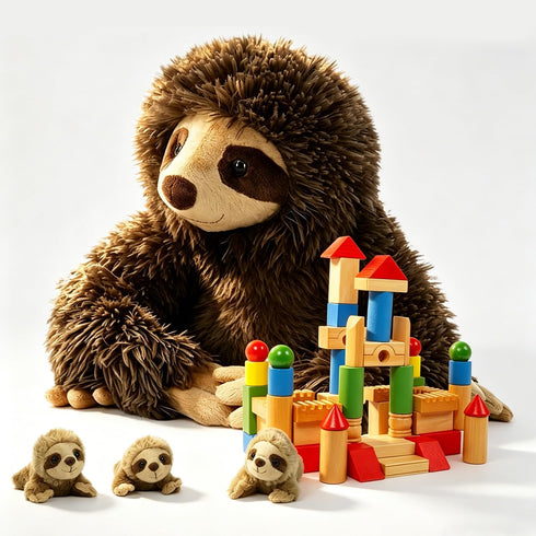 11.02" 3 Sloth Plush Animal, Cute Stuffed Sloth with Baby Sloths, Easter Stuffed Sloth Animal, Washable Plush Toys