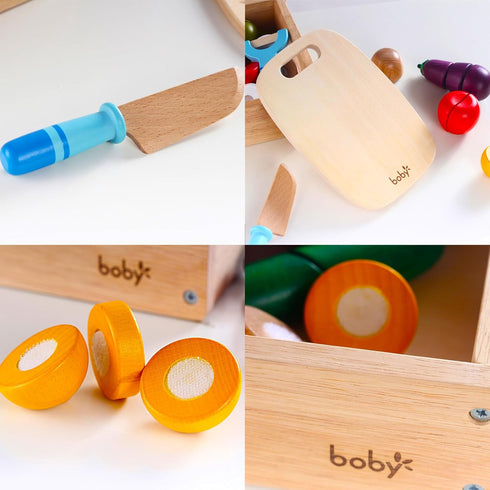 Set Playset Dailyfunn Wooden Pretend Play Foods for Kids Kitchen Montessori Cutting Toys with Storage Box