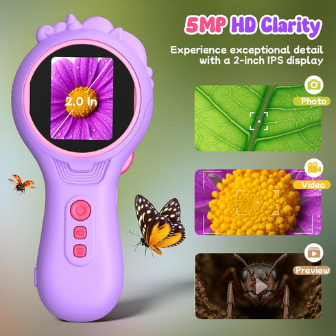 Flooyes 5-12, 5MP 4X 4 5 6 7 8 9 10 11 Microscope for Kids HD Digital Handheld Microscope with Magnification, Mini