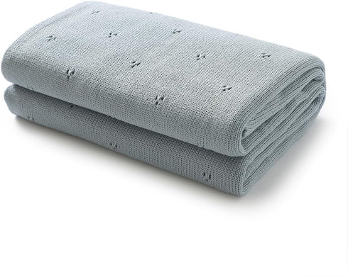 100% Luxury Organic Cotton Pointelle Knit Baby Quilt Blanket for Boys Refined Lightweight Heirloom Nursery Essential