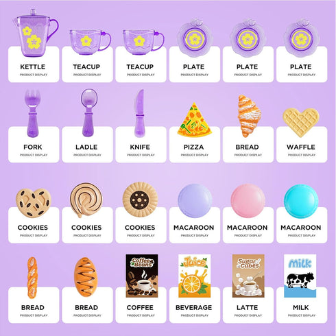 Set Set 3 4 5 6 7 8 9, Set Tea Party for Little Girls, Pretend Dessert Food for Kids Age Kids Kitchen Pretend Play