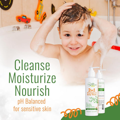 Wild Naturals Kids Shampoo and Body Wash, Hypoallergenic Baby Shampoo, Organic Baby Wash, Gentle for Sensitive Skin