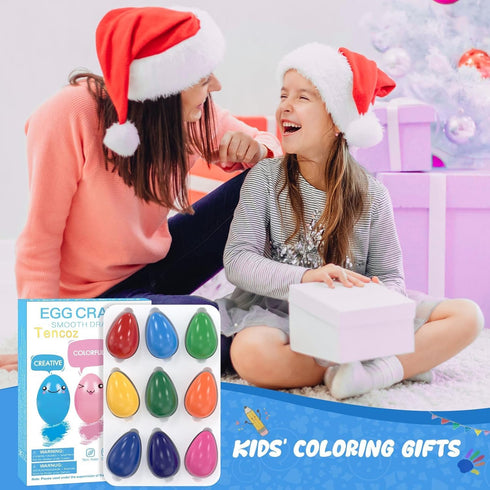 Tencoz 9 3+, Colors Easter Egg Crayons for Kids, Easy Grip Palm-Grasp Washable Drawing Tools, Easter Basket Stuffers