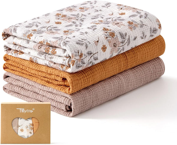 TILLYOU 3 Pack Muslin Swaddles for Newborns Baby Blankets for Girls Boys