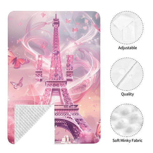 CQMZJHU Pink Eiffel Tower Romantic Paris Butterfly Baby Car Seat, Rain Shelter, Multifunctional Nursing Cover