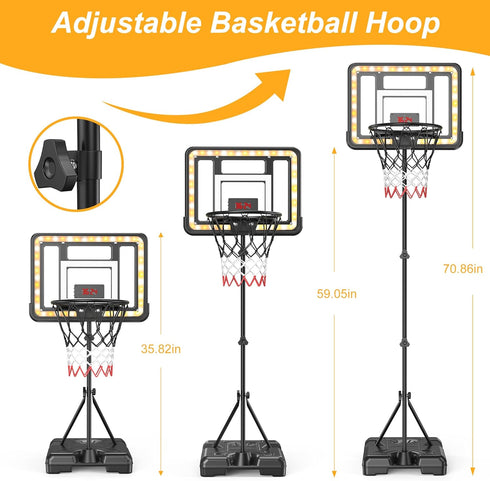 Kids Indoor Basketball Hoop with Scoreboard & Timer, Adjustable Height 3ft-5.8ft, Goal Toy for Outdoor Backyard Sports