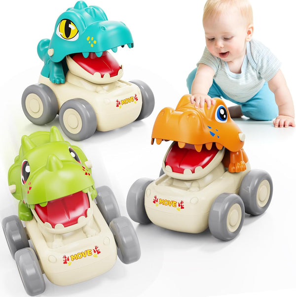 MOONTOY Baby Dinosaur Car Toys for 1-3 Year Olds, Dino Press and Go Animal Push Cars for Toddlers