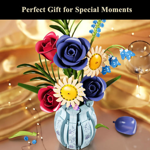 QARULUS Set,787 Roses Flower Bouquet Building Pcs Artificial Flower Kit with Vase,Plant Bonsai Tree Building