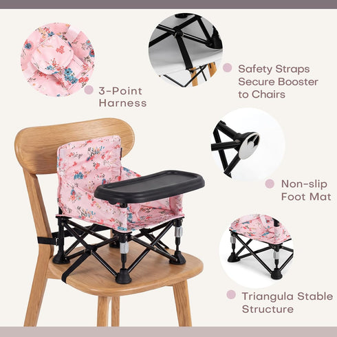 6-36 Booster Seat for Kitchen Chair with Removable Tray, Portable Foldable Baby Chair for Babies Months, Indoor Outdoor