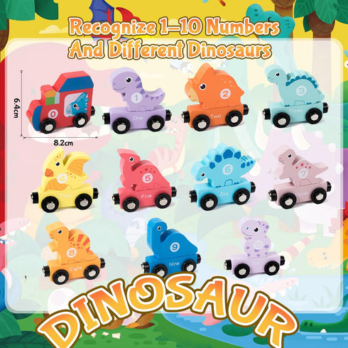 AquaArcc 1-3, Set 1 2 3 Toddler Boy Toys Age Dinosaur Toy Wooden Magnetic Train with Playmat/Storage Bag for Baby Boy