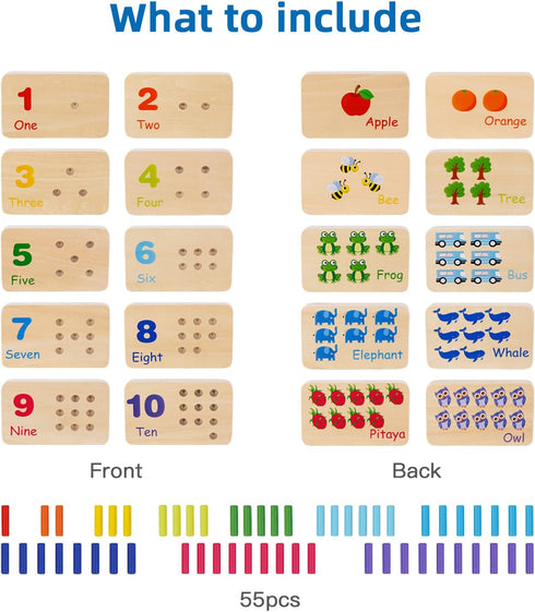 Counting 55 TOOKYLAND Peg Board Toddler Toys, Wooden Toys with Pegs, Wooden Math Manipulatives,Montessori Math
